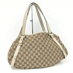 GUCCI Tote Bag Abbey GG Canvas Leather Beige